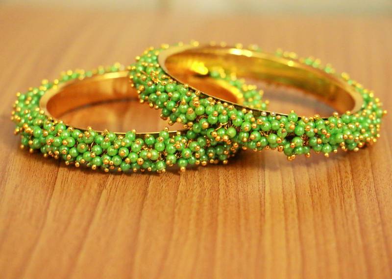 Women's Green Pearl Bangles - Sanvi Jewels