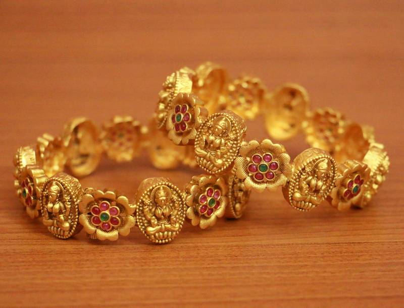 Women's Temple Look Gold Plate Openable Bangles - Sanvi Jewels