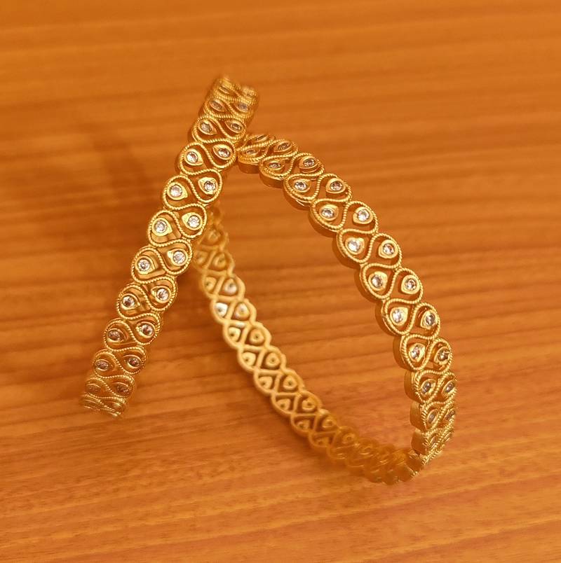 Women's Matt Look Gold Plated Cz Bangles - Sanvi Jewels