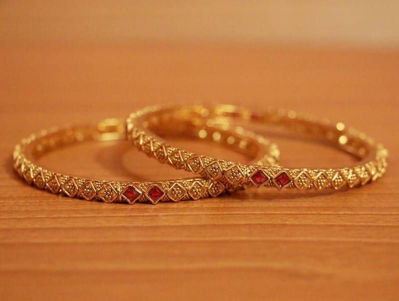 Women's Antique Ruby Gold Plating Bangles - Sanvi Jewels