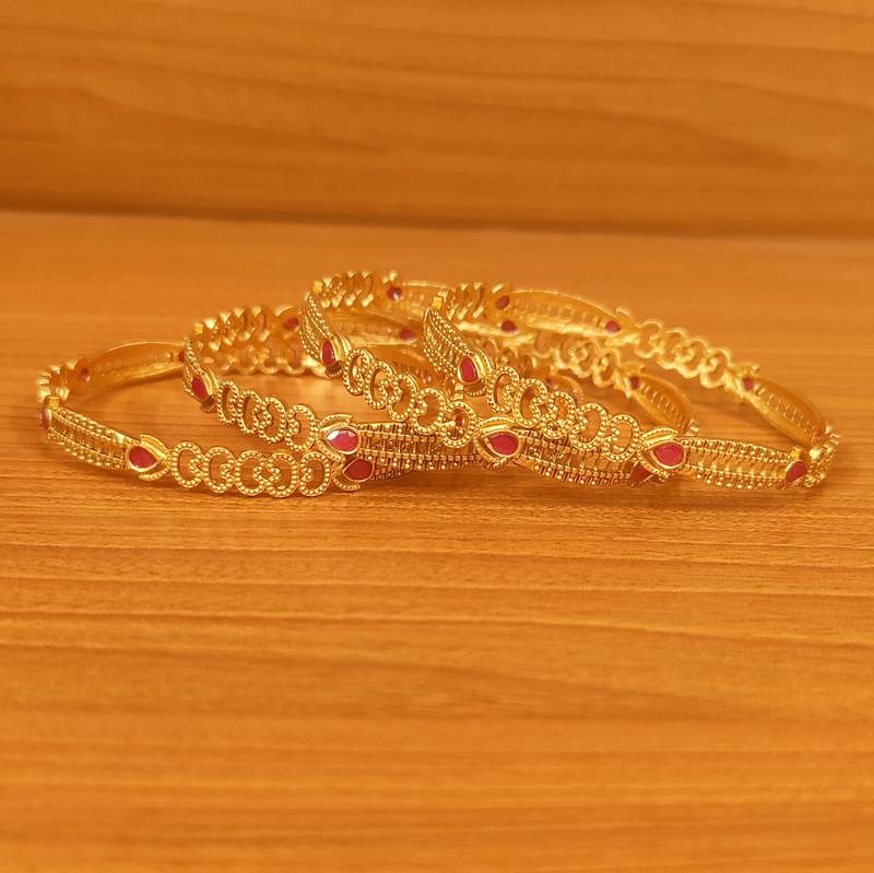 Women's Matt Gold Look Ruby Gold Look Alike Bangles - Sanvi Jewels