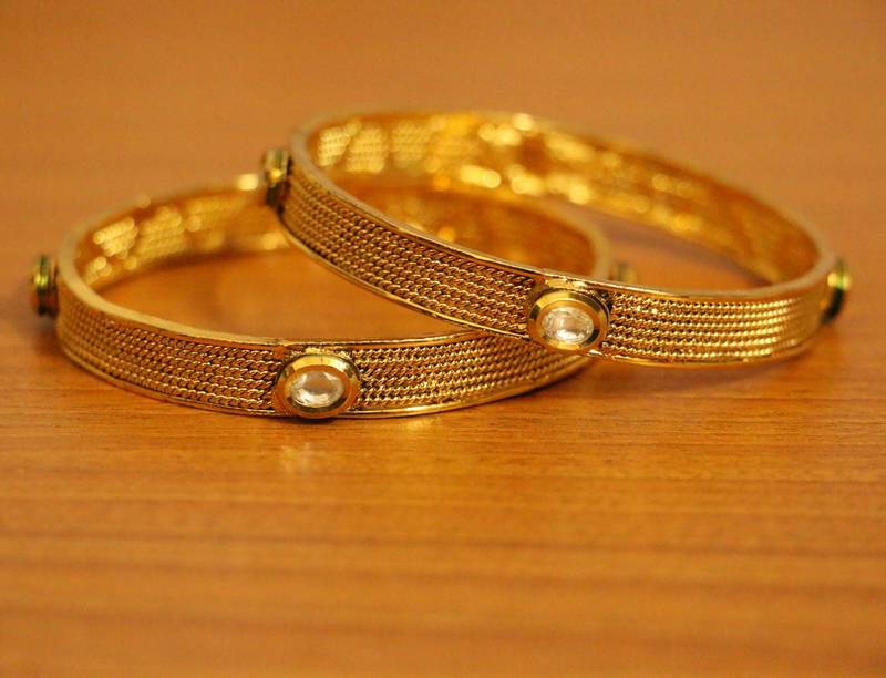 Women's Gold Look Kundan Polki Bangles - Sanvi Jewels