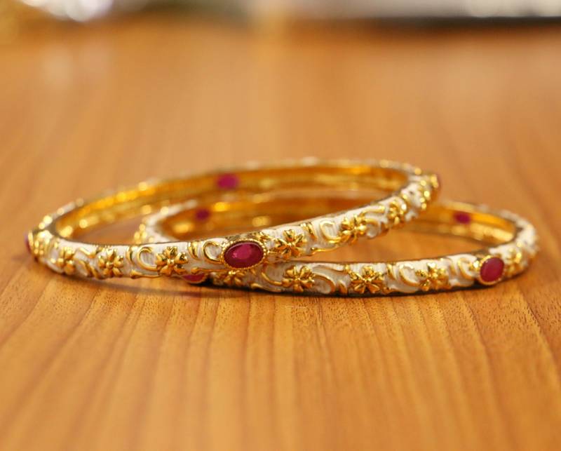 Women's White Ruby Bangles - Sanvi Jewels