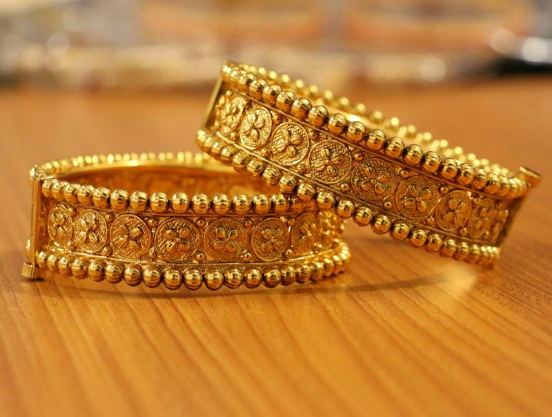 Women's Antique Gold Fine Gold Look Bangles - Sanvi Jewels