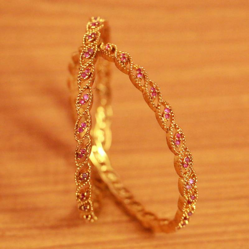 Women's Ruby Gold Look Polki Bangles - Sanvi Jewels