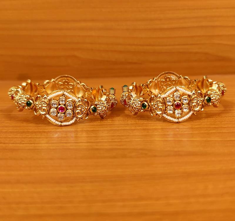 Women's Antique Gold Look Kundan Polki Multicolour Bangles - Sanvi Jewels