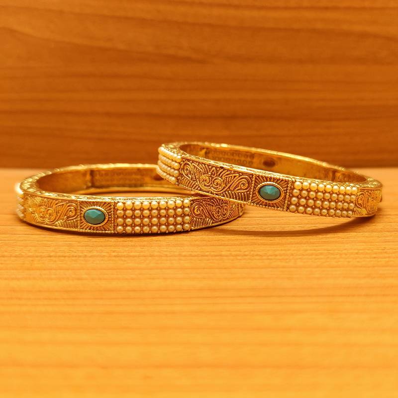 Women's Multicolour Gold Look Antique Pearl Bangles - Sanvi Jewels