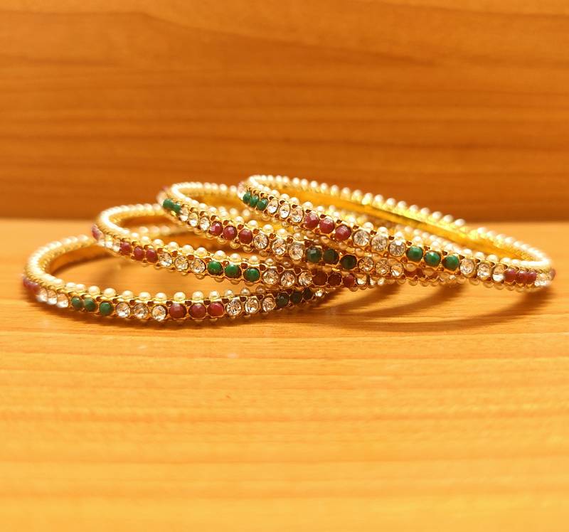 Women's Multicolur Imitation Beads And Pearl Set Of 4 Bangles - Sanvi Jewels