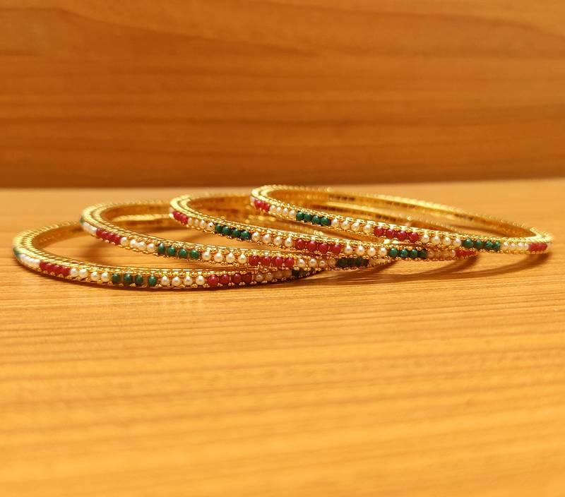 Women's Multicolour Pearls Studded Single Line Bangles - Sanvi Jewels