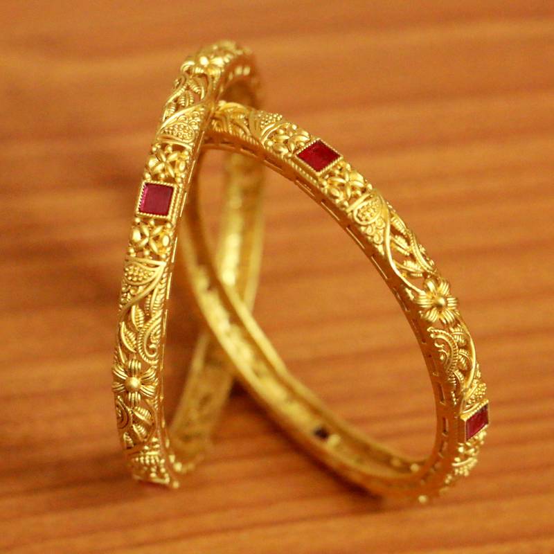 Women's Gold Ruby Bangles-And-Bracelets - Sanvi Jewels