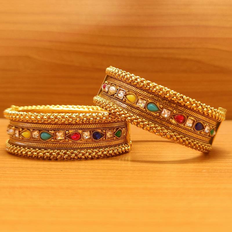 Women's Multicolour Stones Gold Look Openable Kada'S - Sanvi Jewels