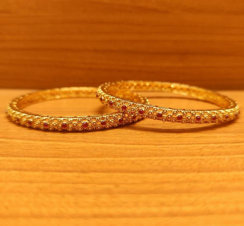 Women's Gold Plated Ruby Studded Elegant Bangles - Sanvi Jewels