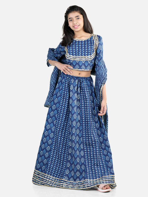 Girl's Cotton Blue Lehenga Sets - Bownbee