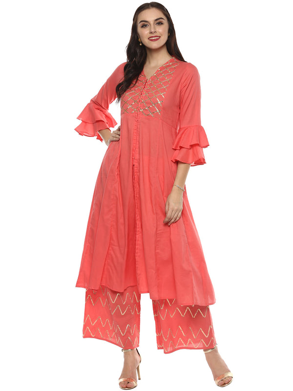 Orange Yoke Design Kurta With Palazzos