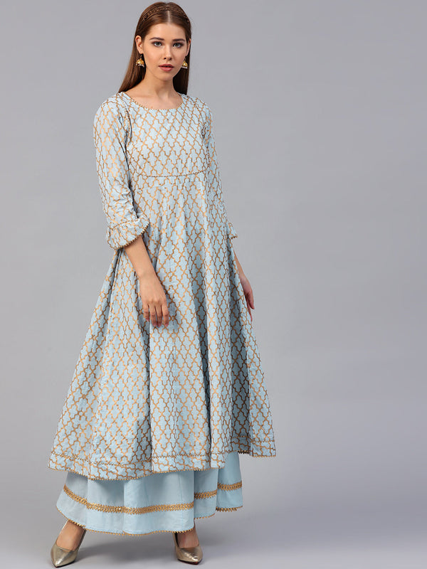 Blue & Golden Printed Kurta with Palazzos