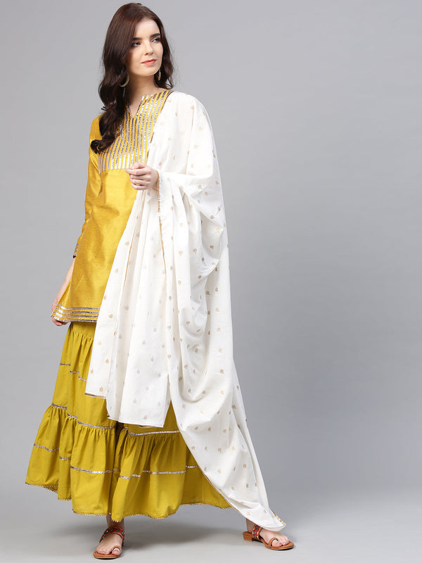 Mustard Striped Kurta With Sharara & Dupatta