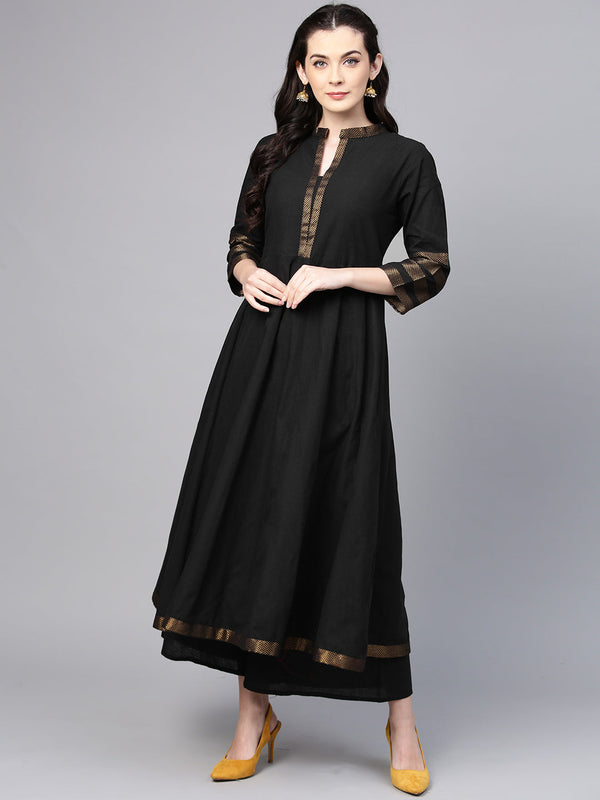 Black Solid Kurta With Palazzos