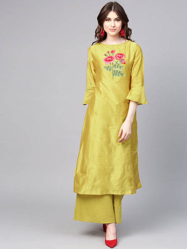 Mustard Yellow Yoke Design Kurta With Palazzos