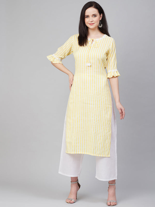 Yellow & White Striped Kurta with Palazzos