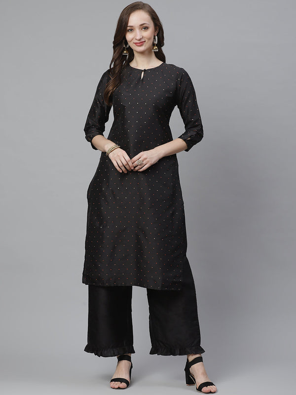 Black and golden woven design kurta with palazzos