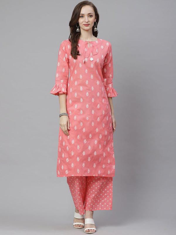 Pink Ethnic Motifs Printed Kurta with Palazzos