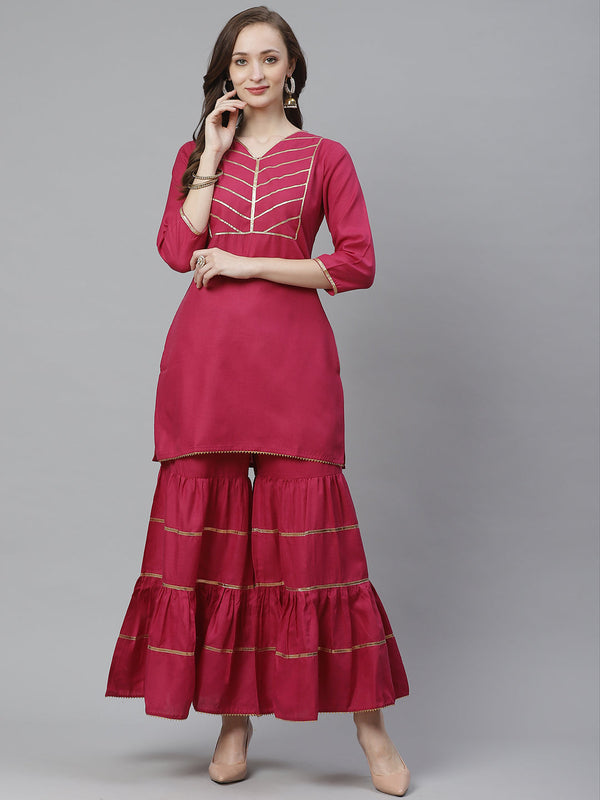 Burgundy Yoke Design Kurta with Sharara