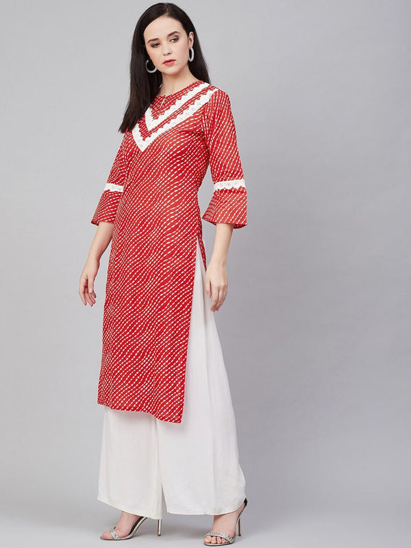 Red & White Printed Kurta with Palazzos