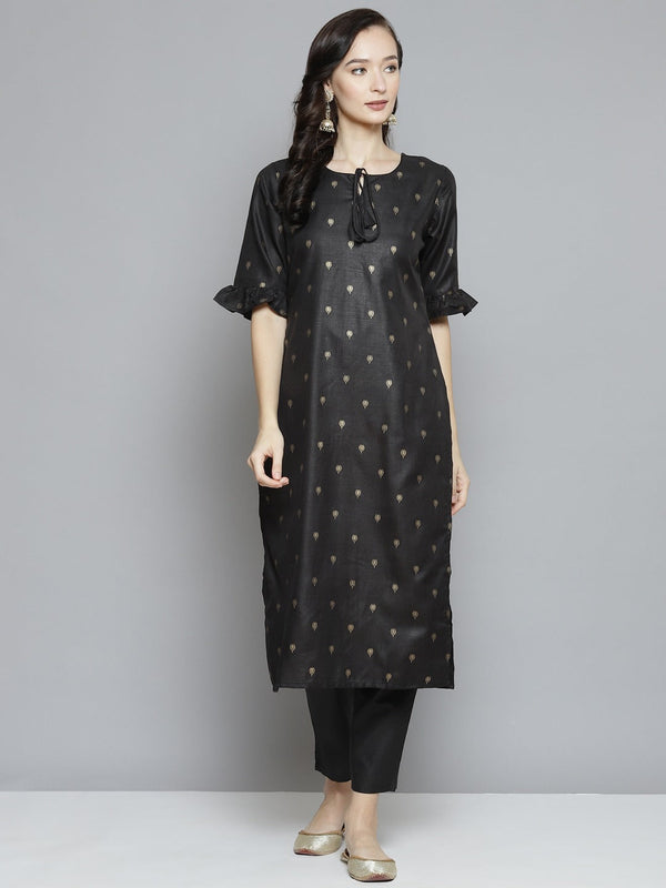 Black woven design Kurta with Pant