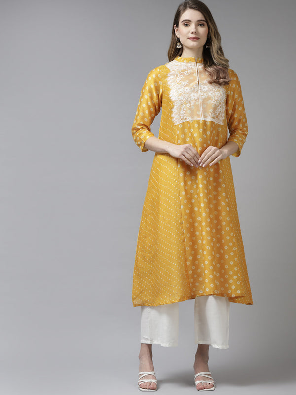 Yellow Bandhani Printed Kurta with Palazzos