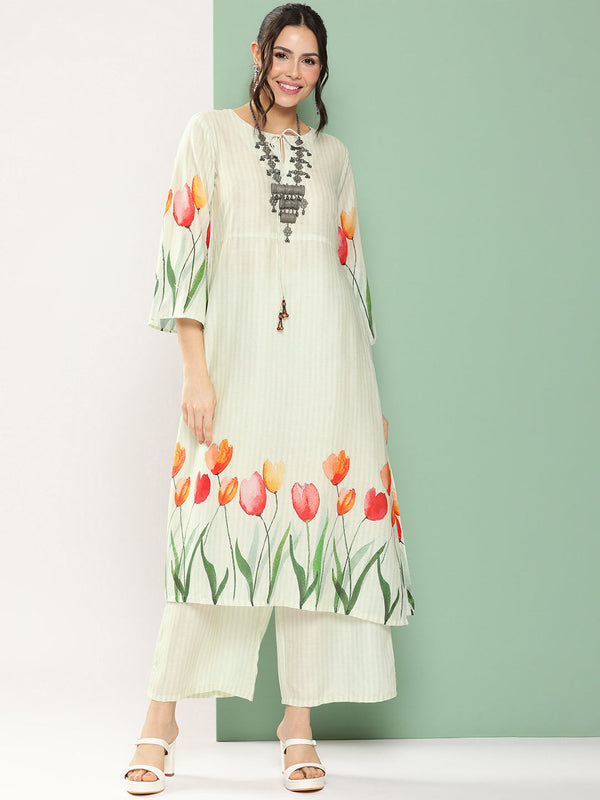 Blue Tulip Print Kurta With Palazzos