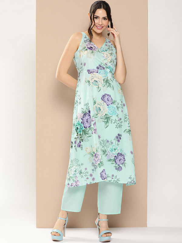 Blue Floral Printed Kurta With Pants