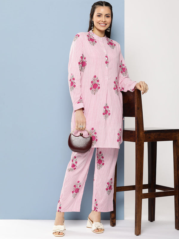 Jashvi Pink Floral Print Tunic Set.