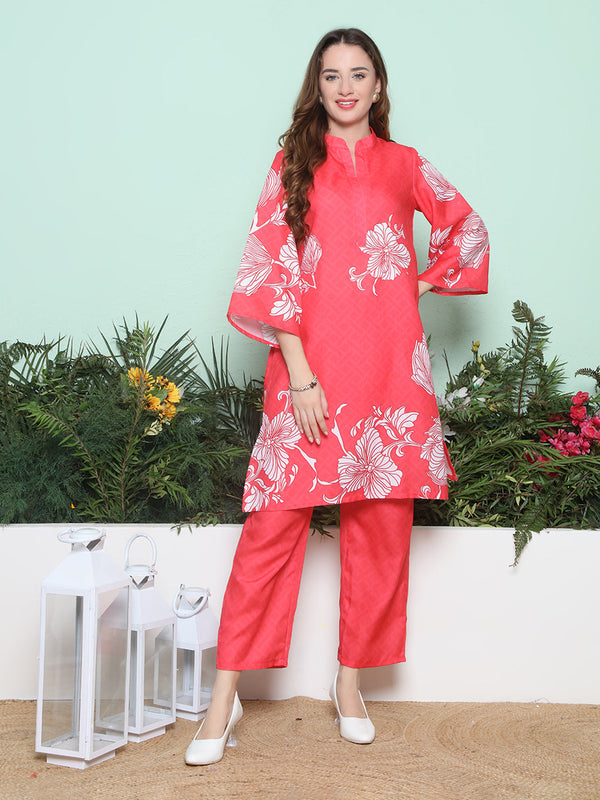 Red White Printed Kurta with Pant.