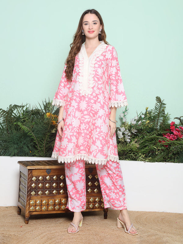 Pink Floral Multi Printed Kurta with Pant