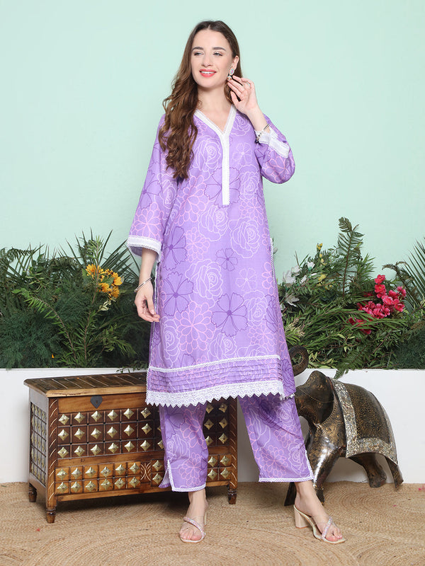 Purple Multi Printed Kurta with Pant.