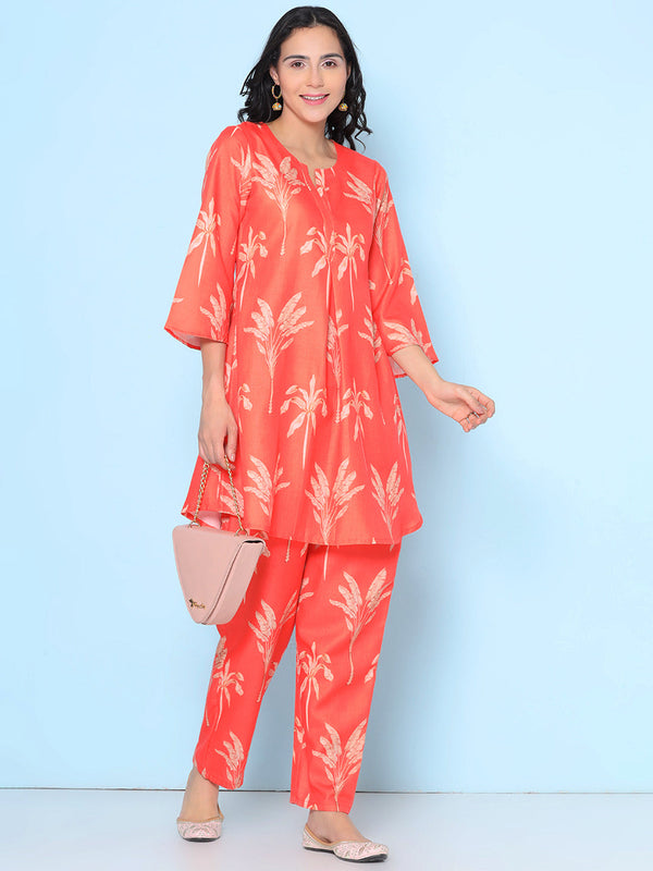 Orange Floral Printed Co-ords Set