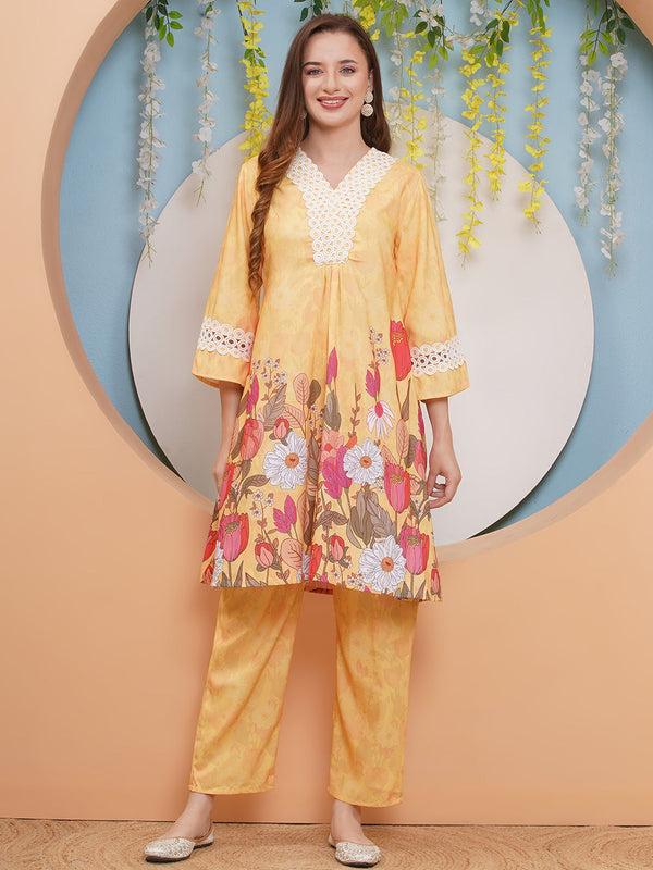 Jashvi Yellow Floral Printed Kurta set