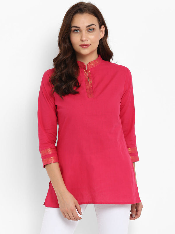 Jashvi Pink Solid Mangalgiri A-Line Top