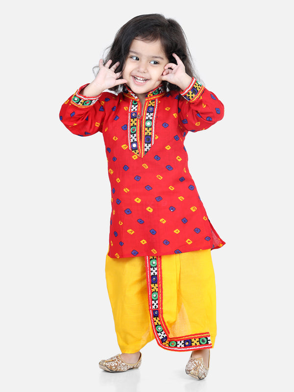 Boy's Red Color Bandhani Print Cotton Full Sleeve Dhoti Kurta - NOZ2TOZ KIDS