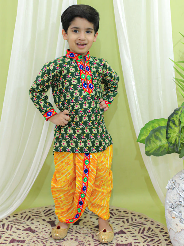 Boy's Green Cotton Dhoti Sets - Bownbee