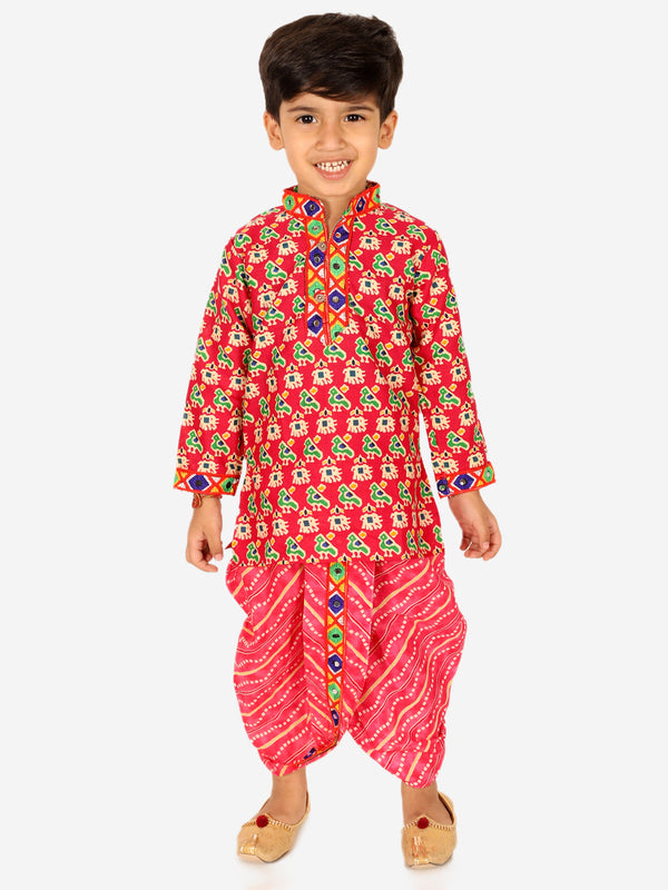 Boy's Pink Cotton Dhoti Sets - Bownbee