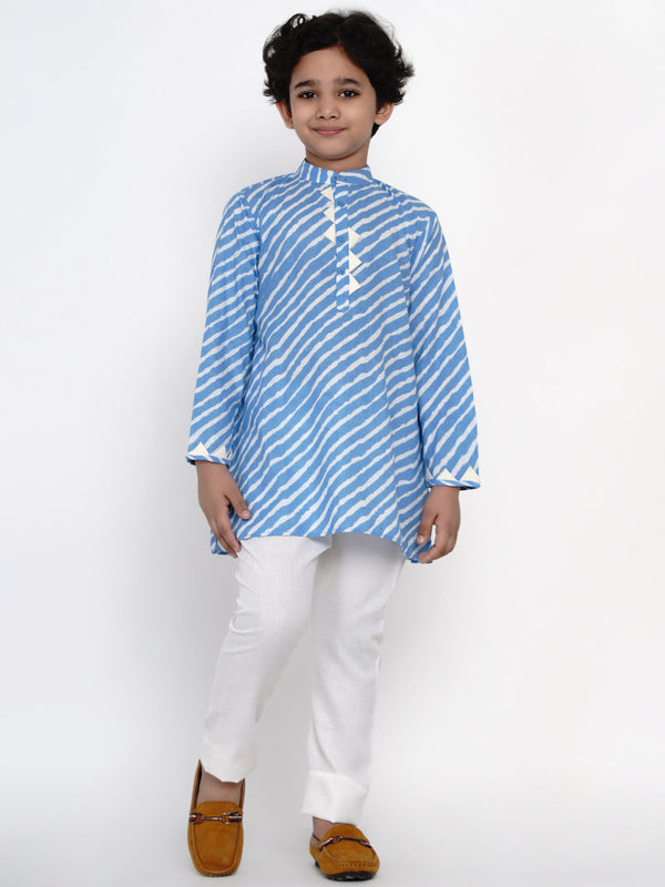 Boys Blue & White Striped Kurti with Pyjamas