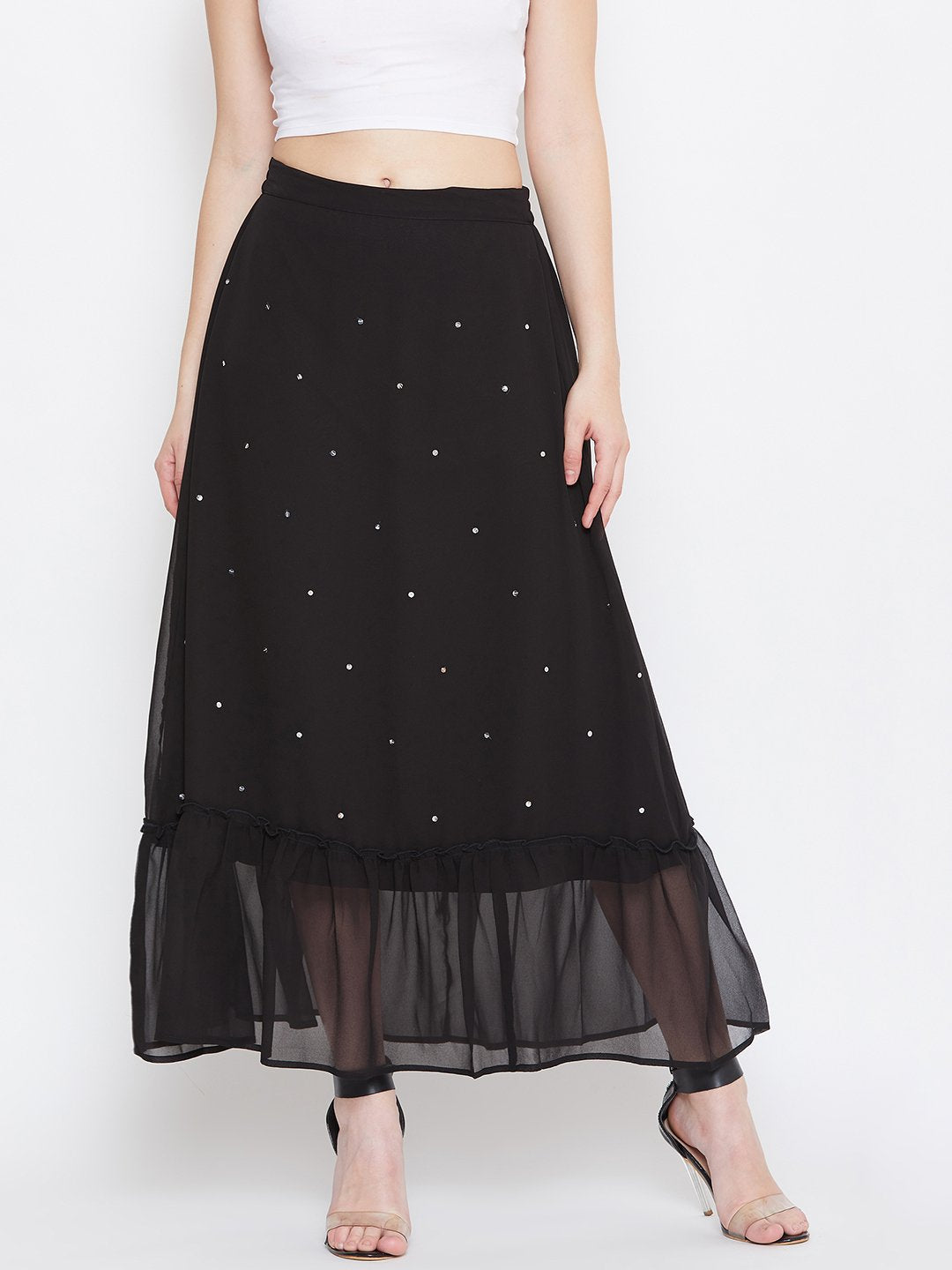 Women's Hand Sequinned Gathered Skirt  - BitterLime