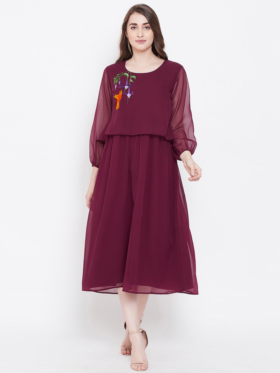 Women's Embroidered Layered Dress - BitterLime