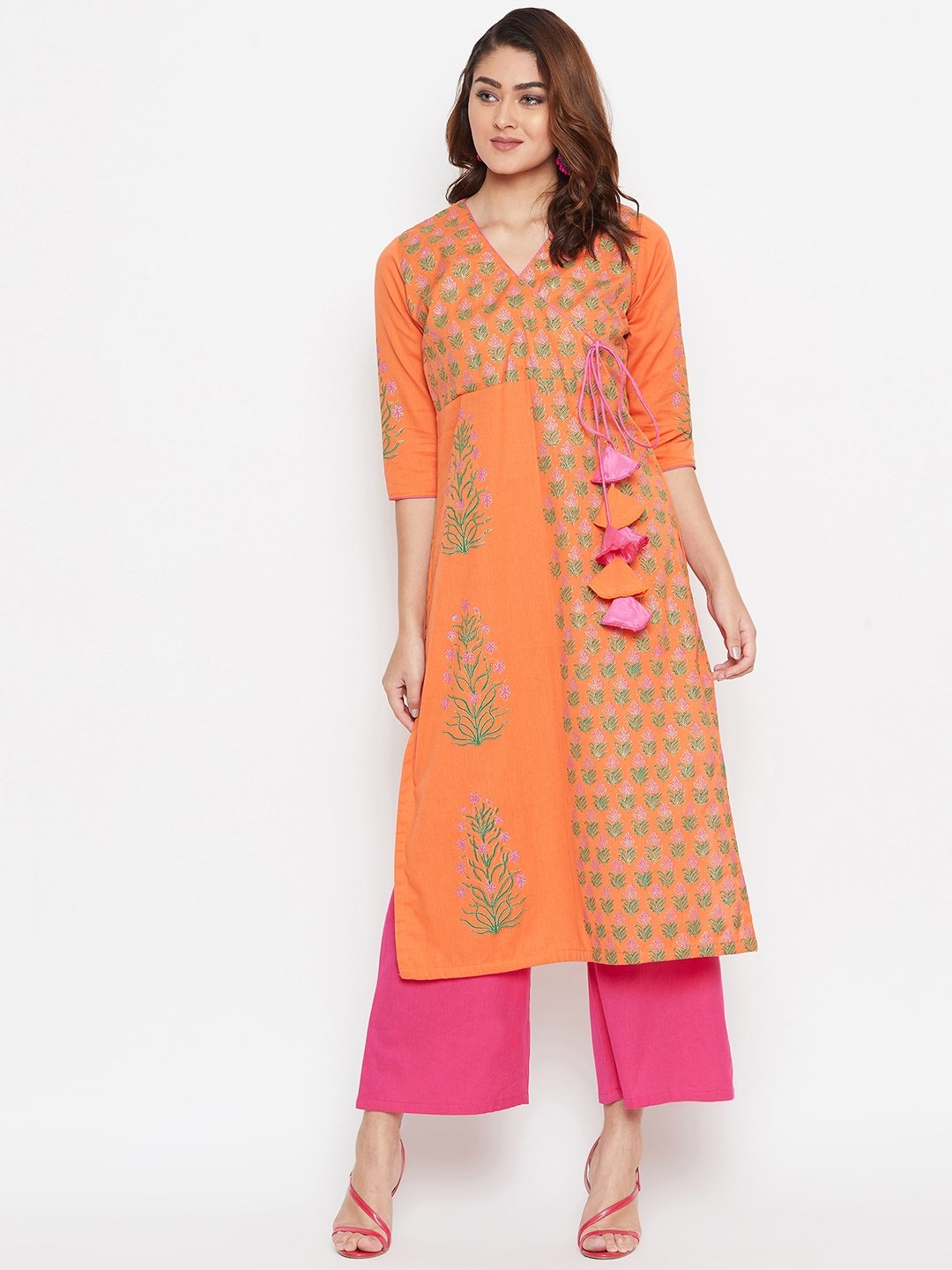 Women's Block Printed Kurta & Pallazo Set  - BitterLime