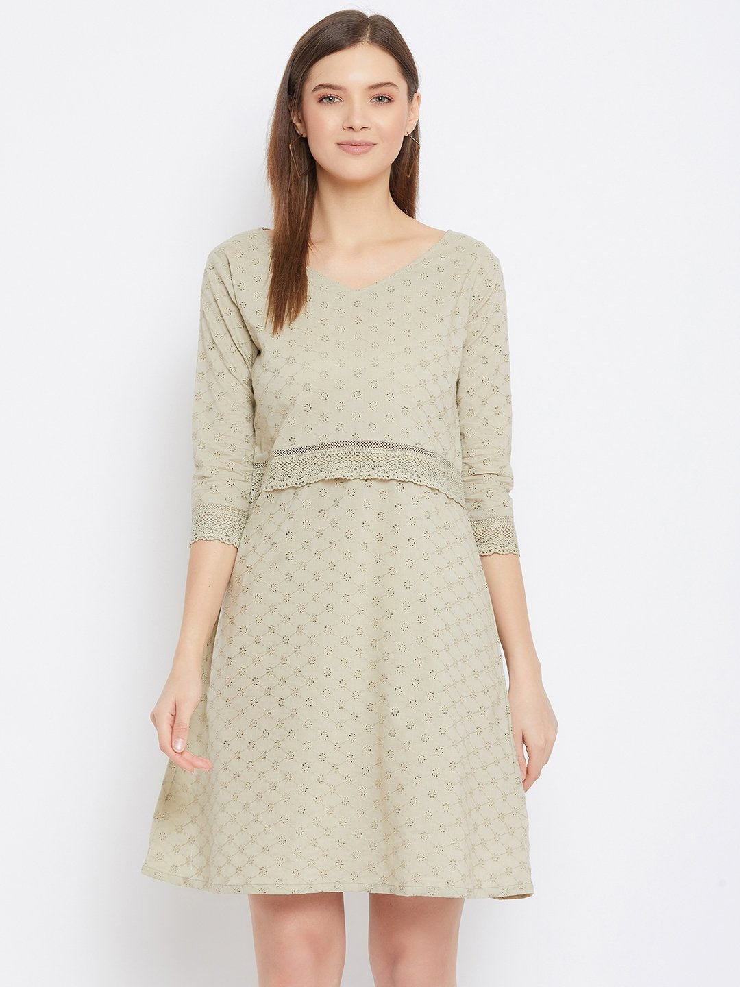 Women's Schiffli Embroidered Dress - BitterLime