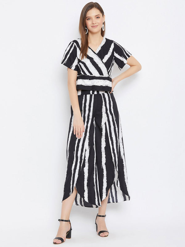 Women's Stripe Printed Top With Palazzo - BitterLime