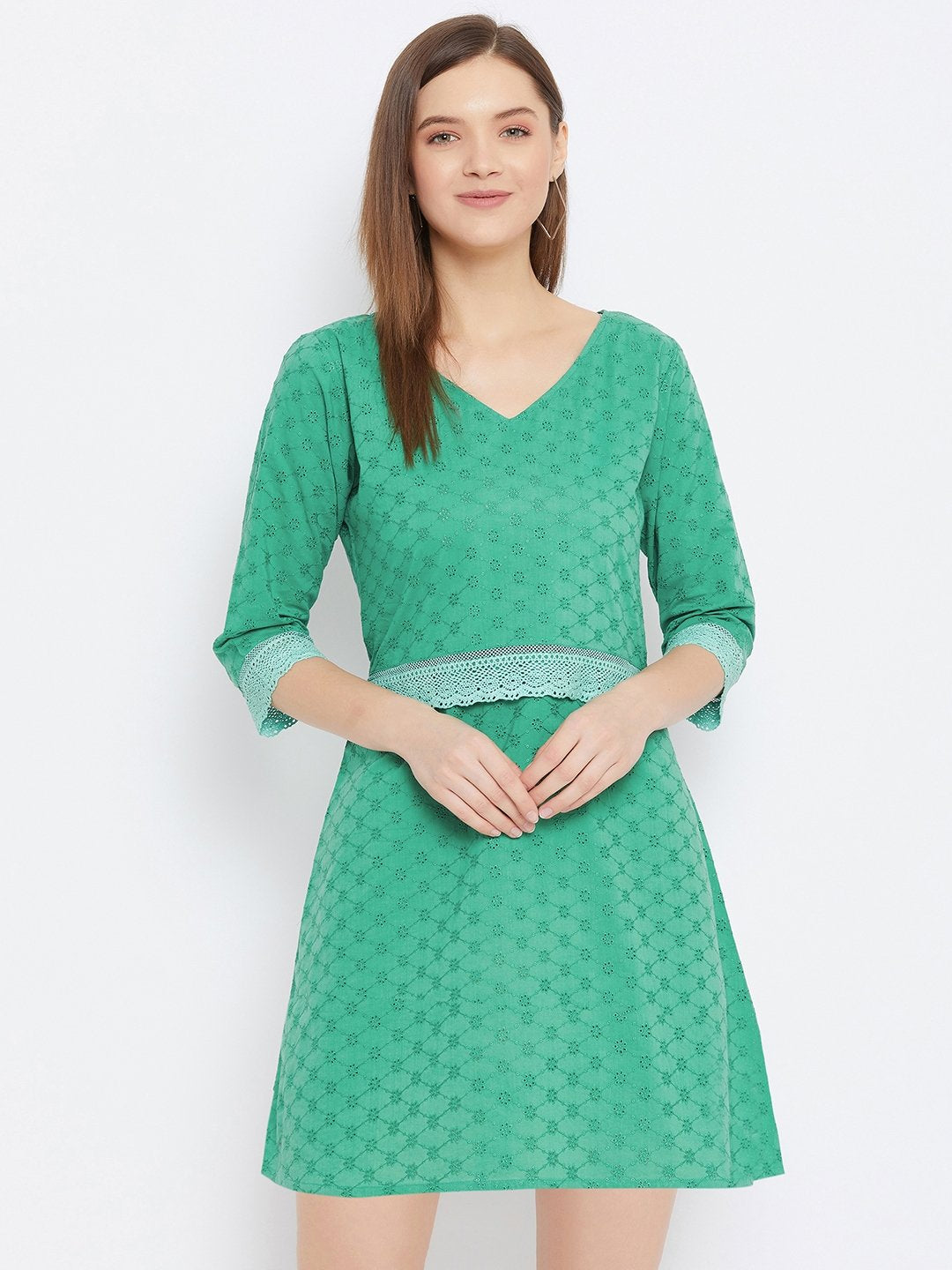 Women's Schiffli Embroidered Dress - BitterLime