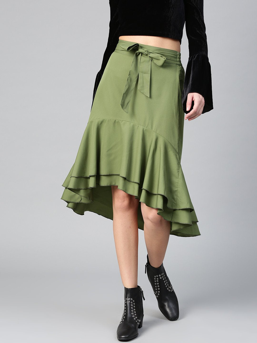 Women's Ruffled High Low Skirt  - BitterLime