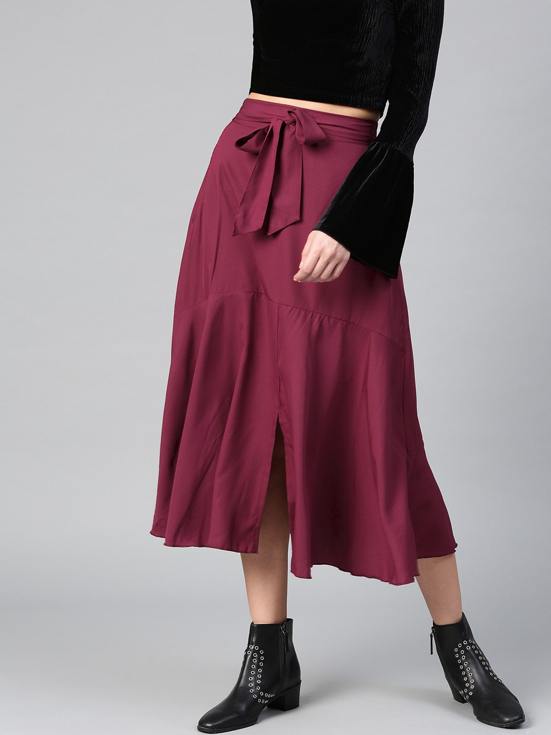 Women's Crepe A Line With Front Slit Skirt  - BitterLime